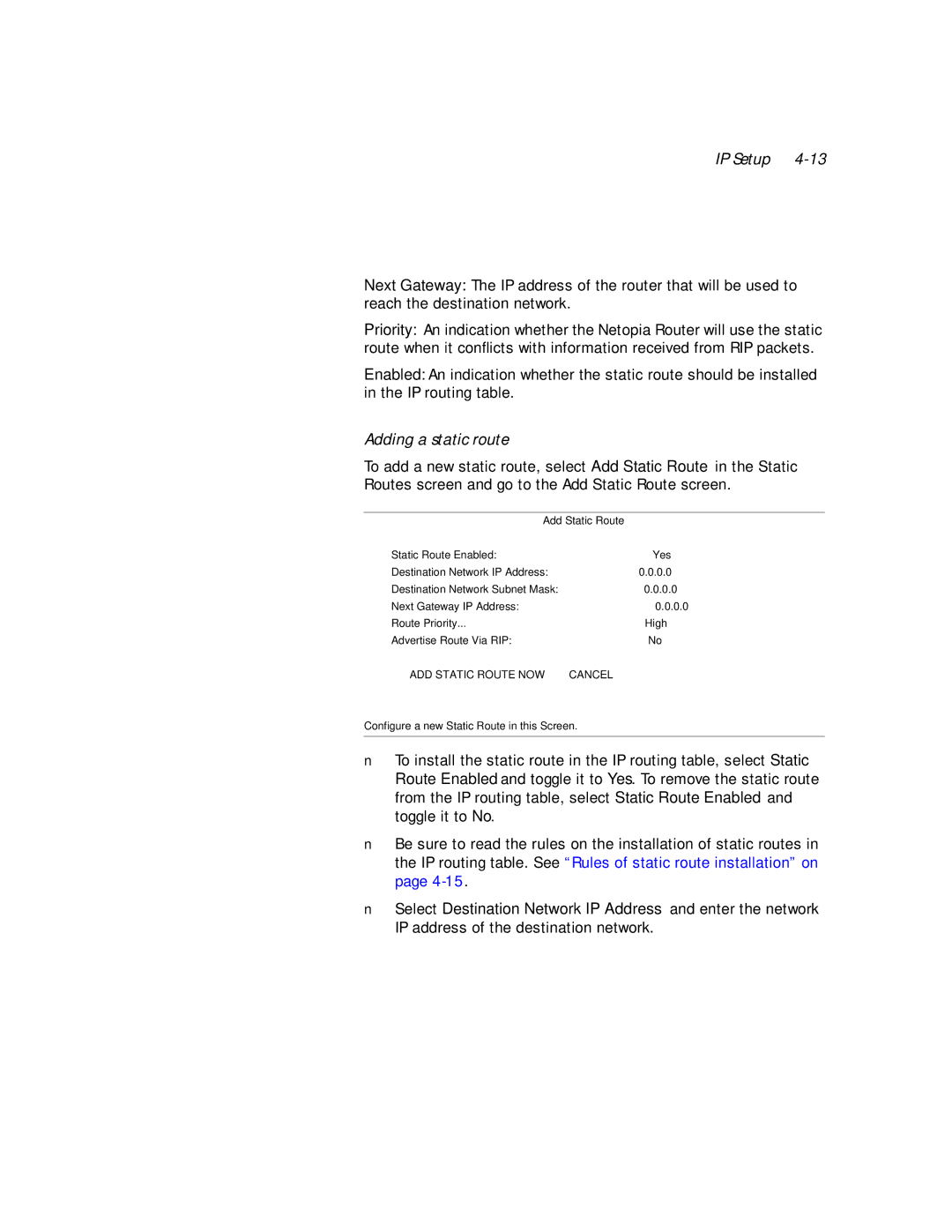 Netopia PN Series manual Adding a static route 