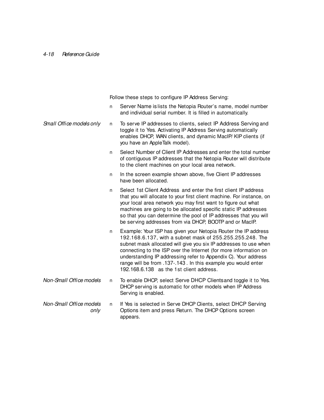 Netopia PN Series manual Follow these steps to conﬁgure IP Address Serving 