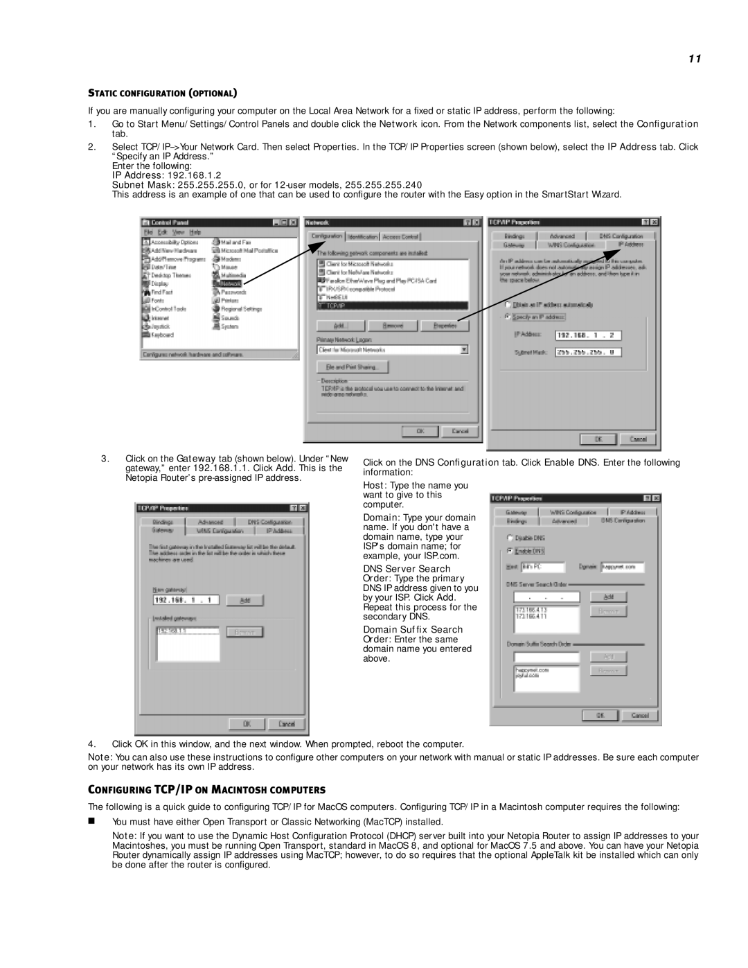 Netopia R-Series manual Configuring TCP/IP on Macintosh Computers, Static Configuration Optional 