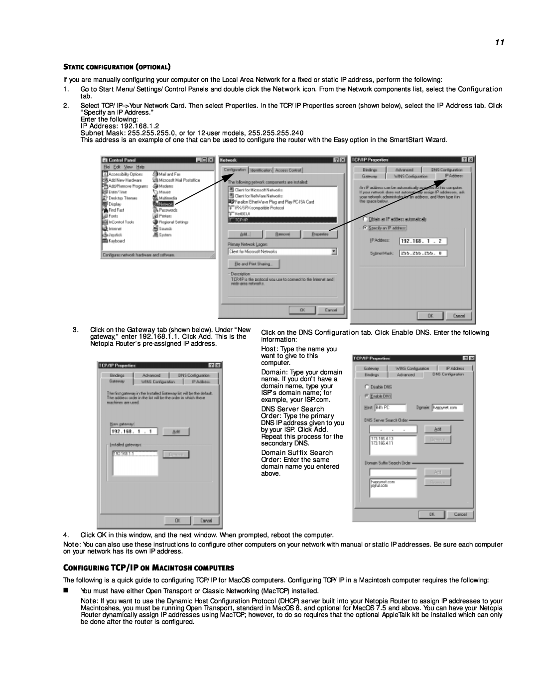 Netopia R-Series manual Configuring Tcp/Ip On Macintosh Computers, Static Configuration Optional 