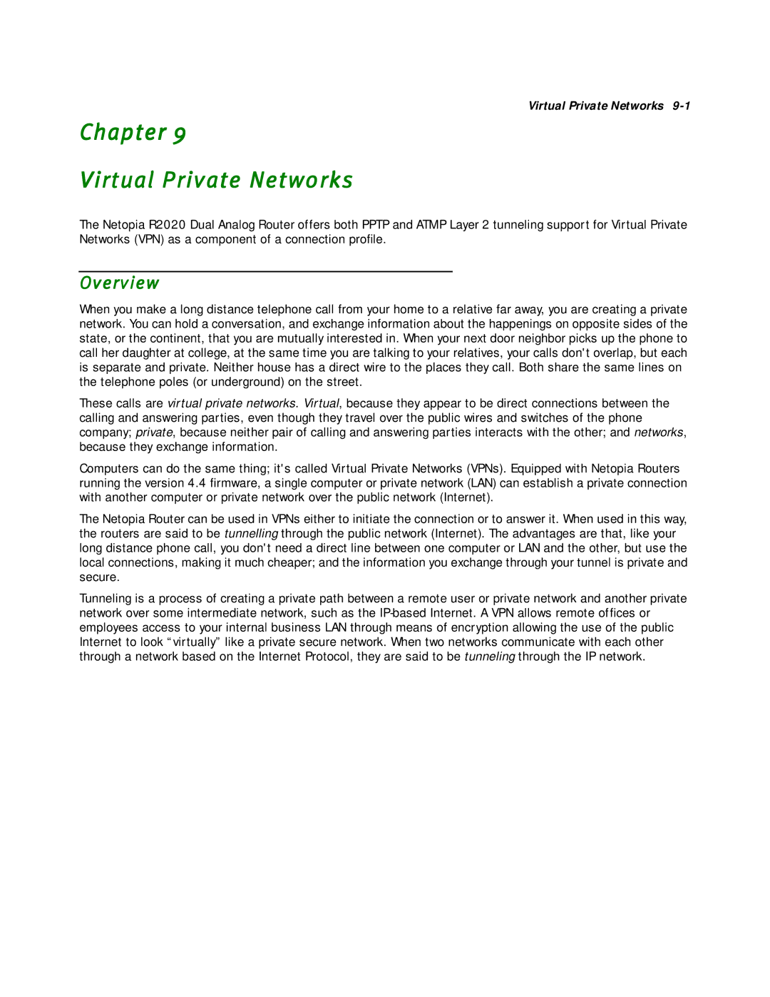 Netopia R2020 manual Chapter Virtual Private Networks, Overview 