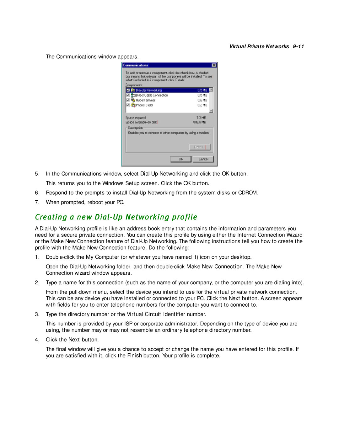 Netopia R2020 manual Creating a new Dial-Up Networking profile 