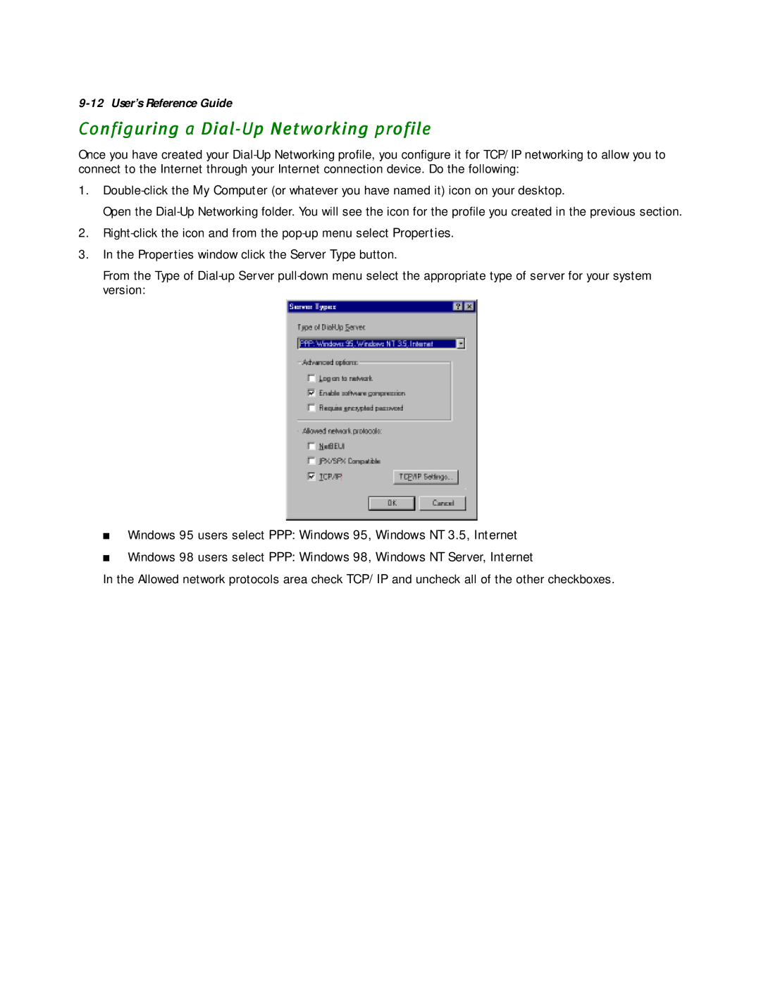 Netopia R2020 manual Configuring a Dial-Up Networking profile 