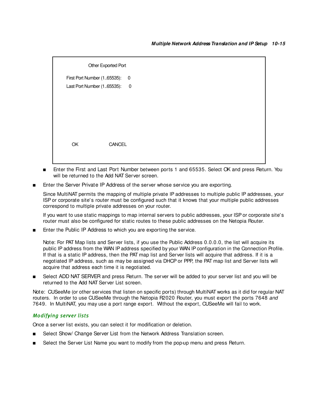 Netopia R2020 manual Modifying server lists 