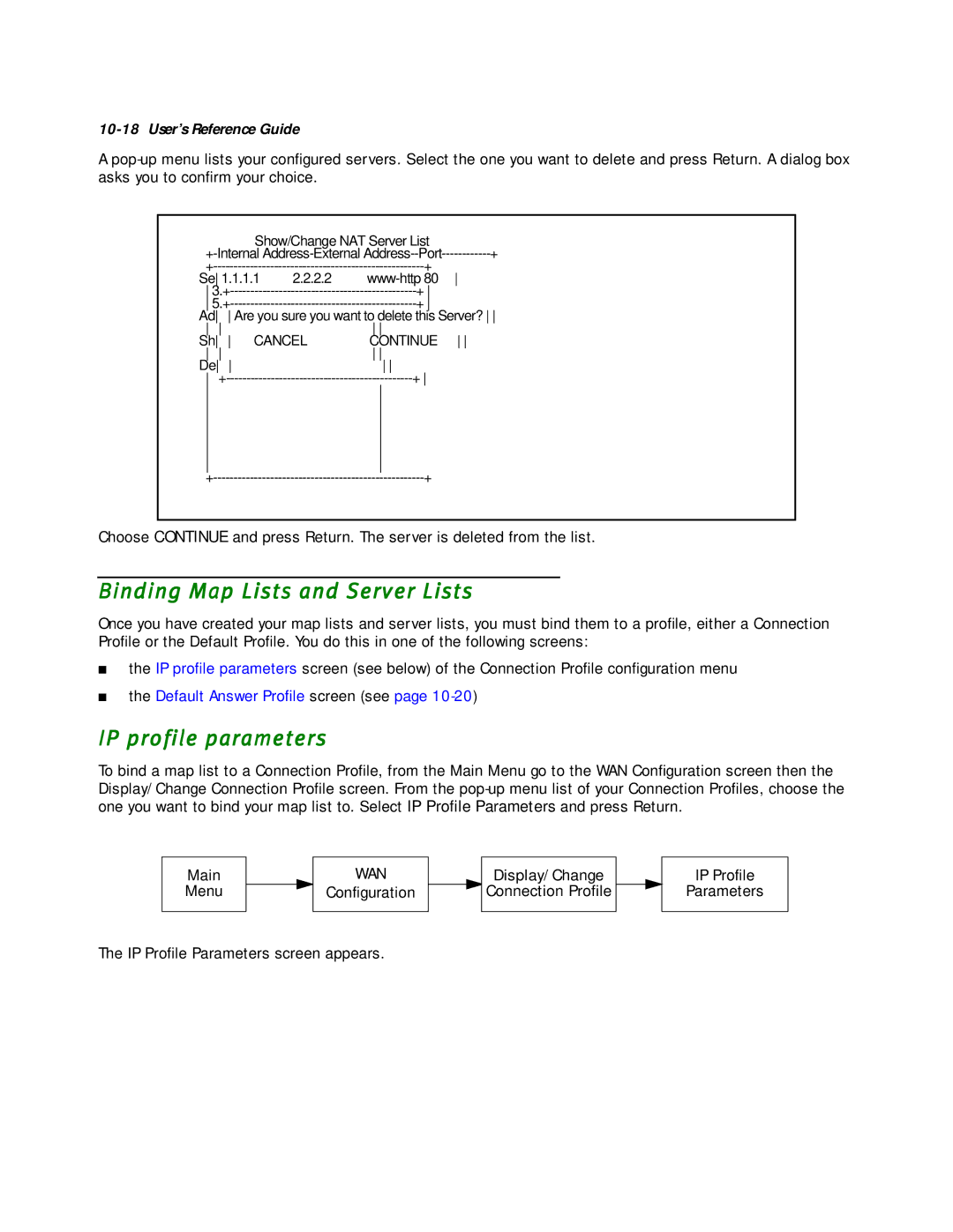 Netopia R2020 manual Binding Map Lists and Server Lists, IP profile parameters 