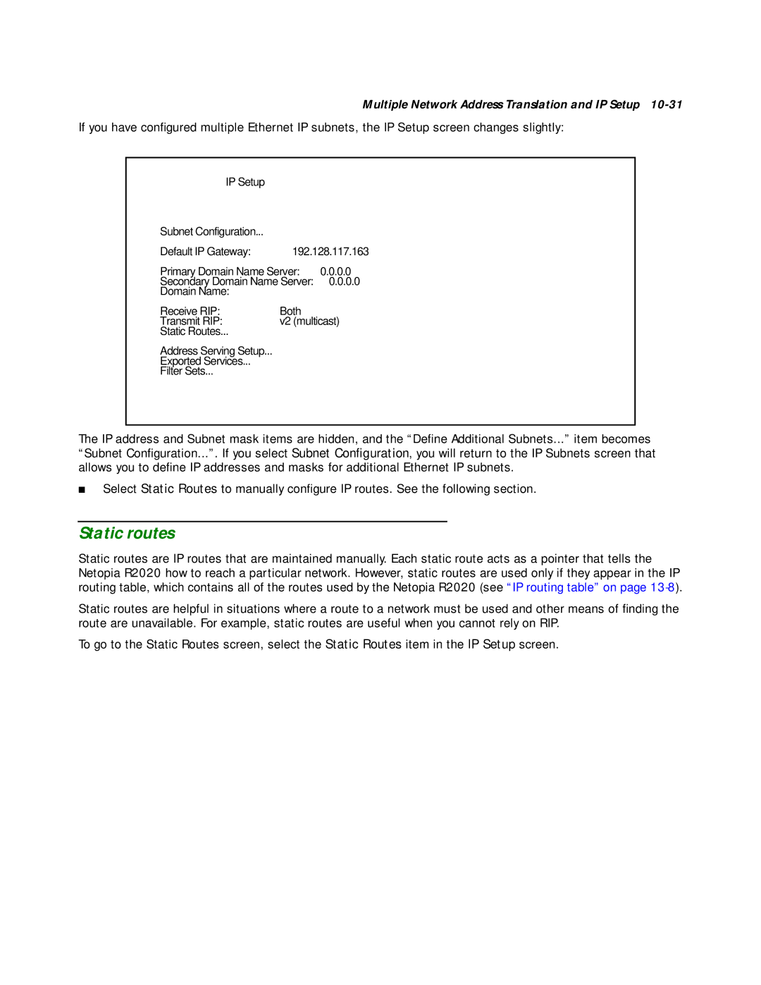 Netopia R2020 manual Static routes 