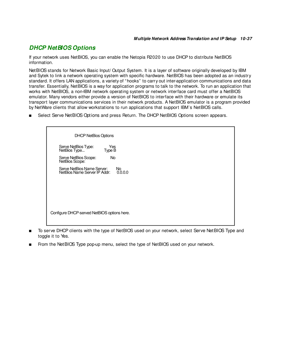 Netopia R2020 manual Dhcp NetBIOS Options 