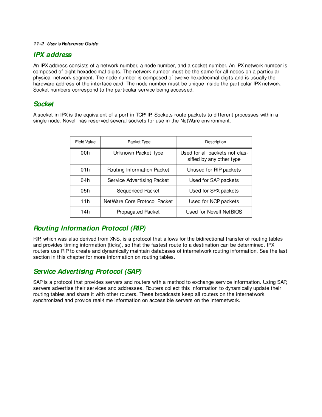 Netopia R2020 manual IPX address, Socket, Routing Information Protocol RIP, Service Advertising Protocol SAP 