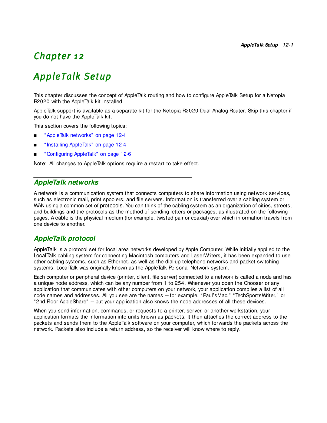 Netopia R2020 manual Chapter AppleTalk Setup, AppleTalk networks, AppleTalk protocol 