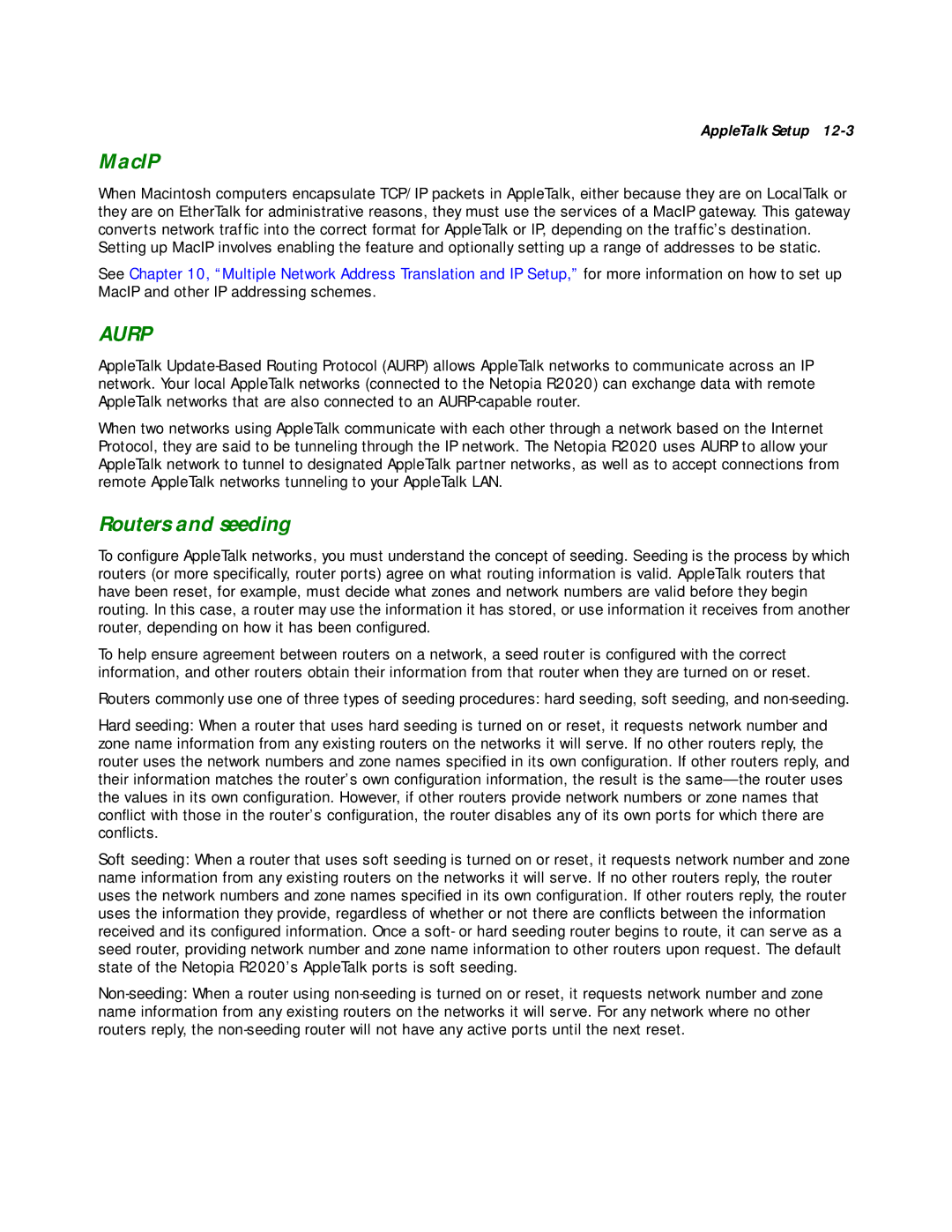 Netopia R2020 manual MacIP, Routers and seeding 