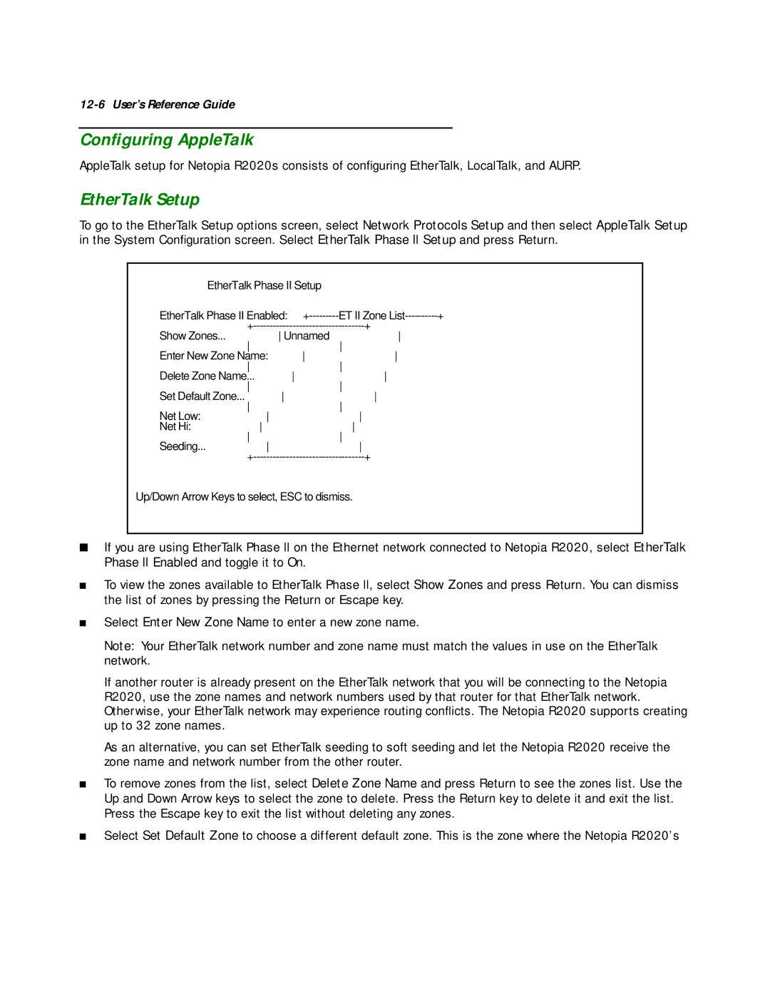 Netopia R2020 manual Conﬁguring AppleTalk, EtherTalk Setup 