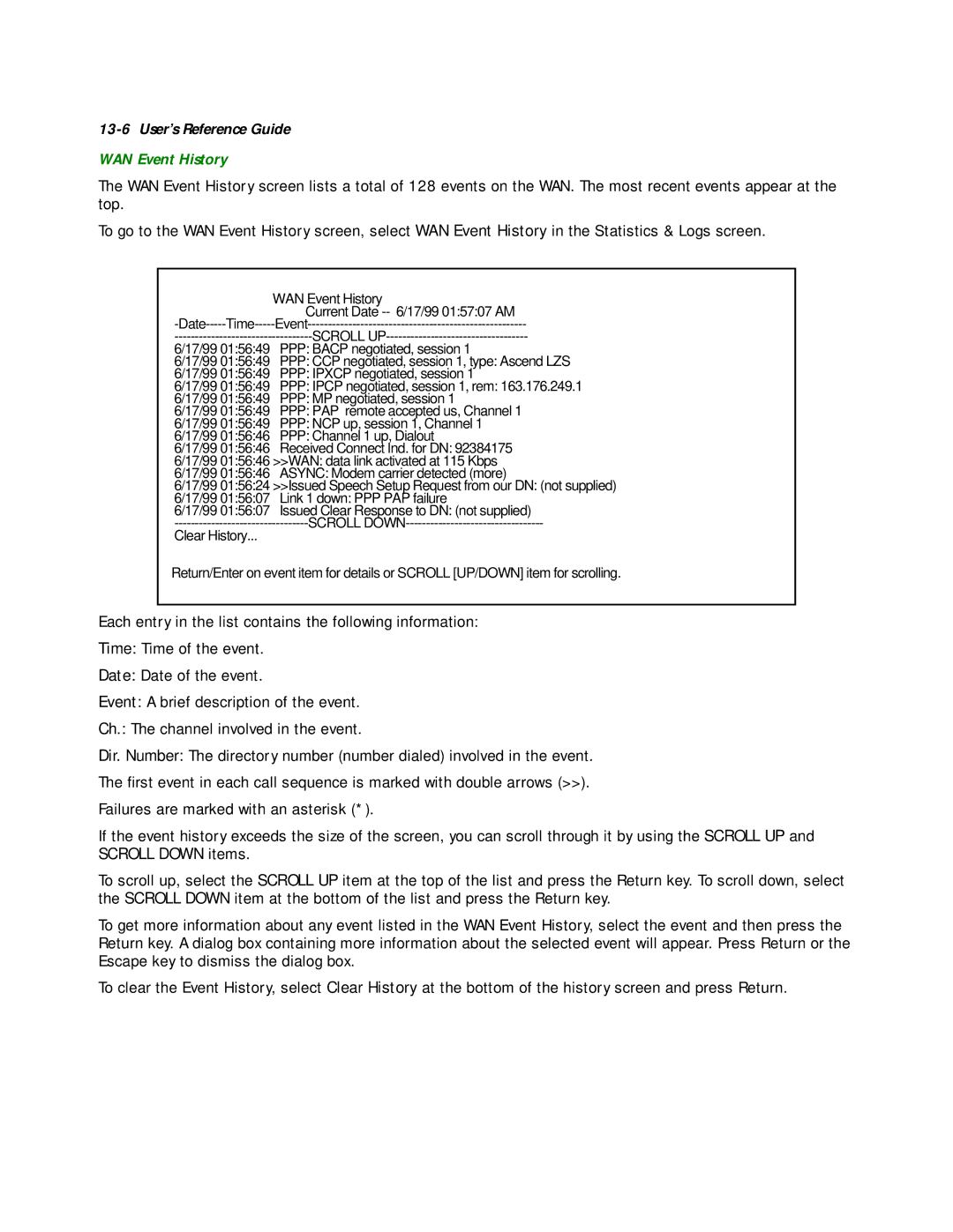 Netopia R2020 manual WAN Event History Current Date 