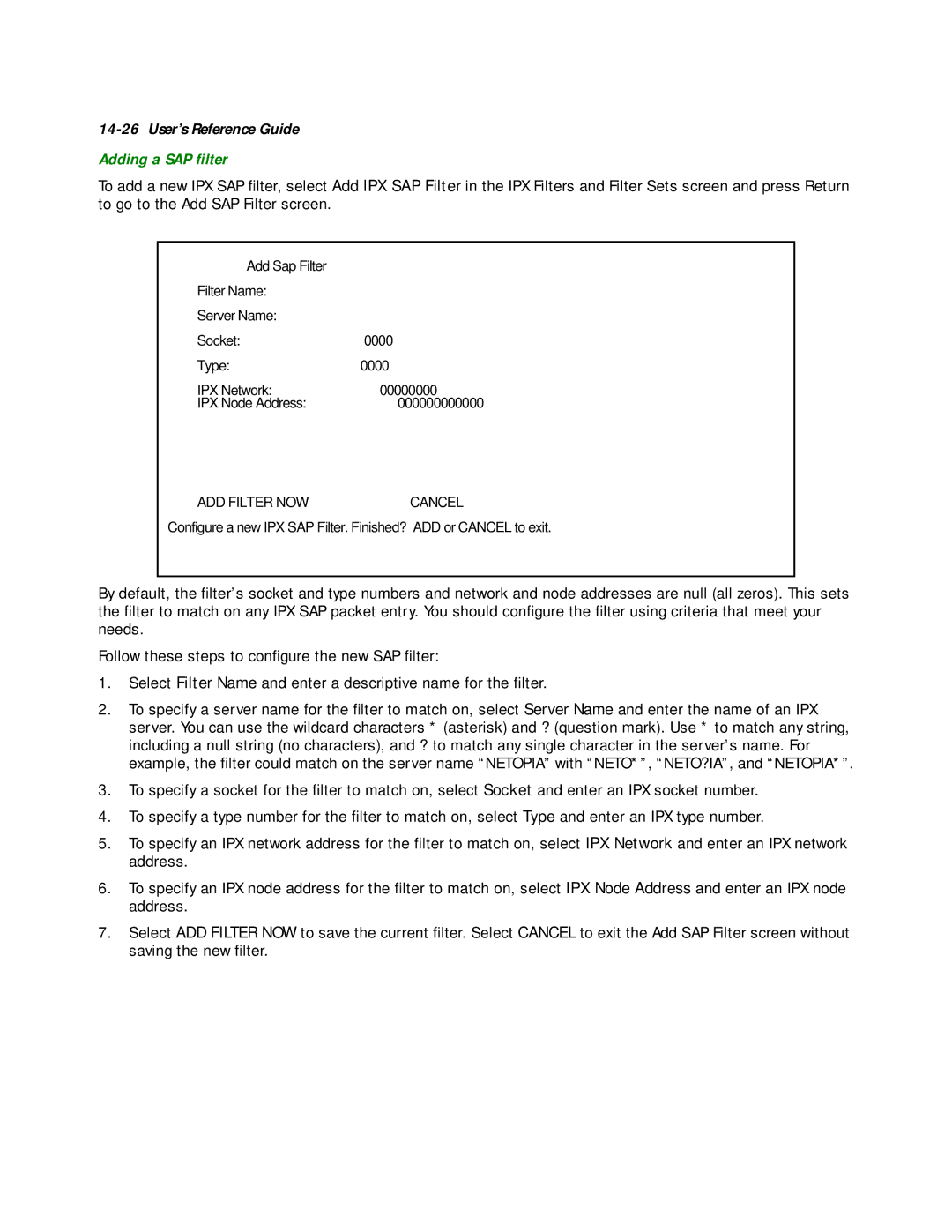 Netopia R2020 manual Adding a SAP ﬁlter 