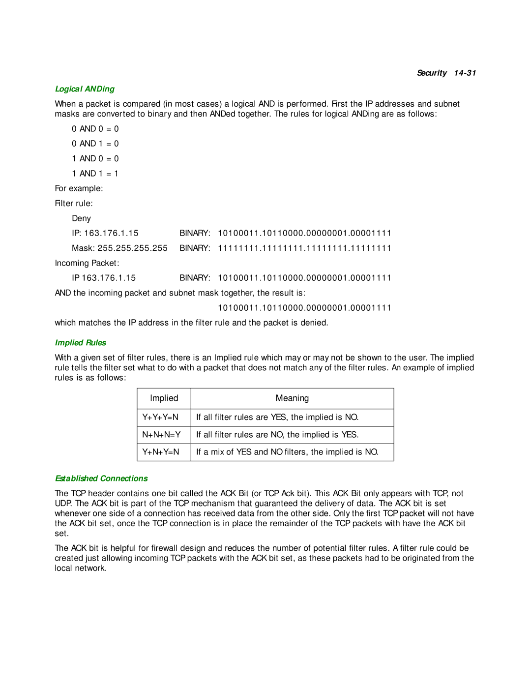 Netopia R2020 manual Logical ANDing, Implied Rules, Established Connections 