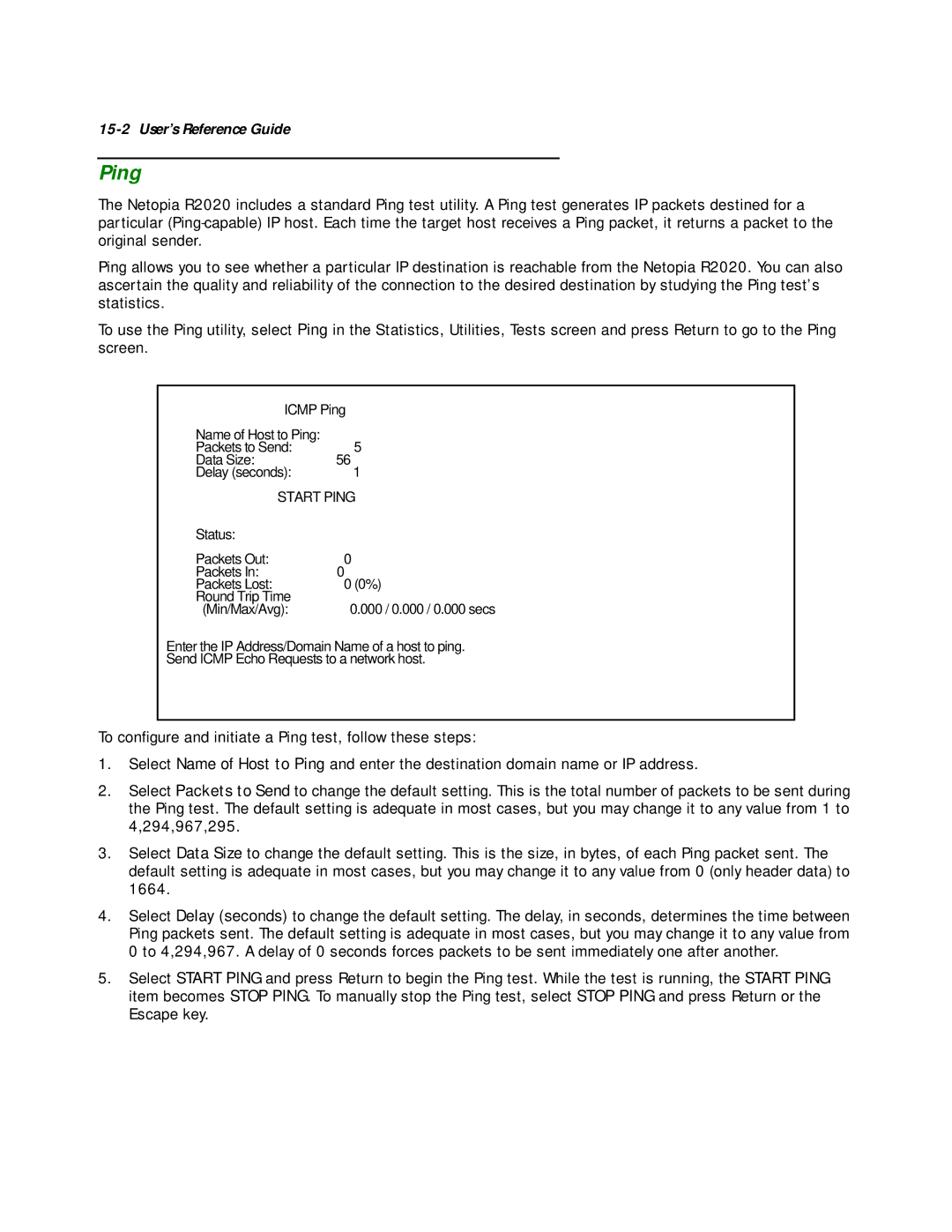 Netopia R2020 manual Start Ping 