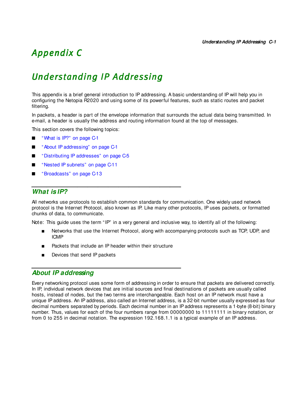 Netopia R2020 manual Appendix C Understanding IP Addressing, What is IP?, About IP addressing 