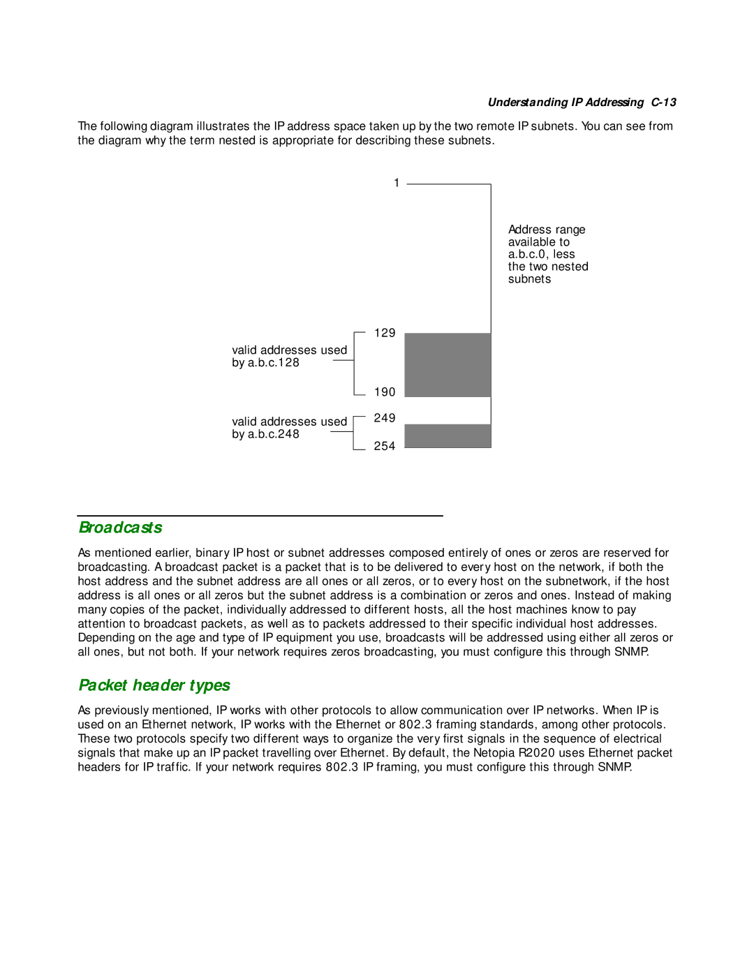 Netopia R2020 manual Broadcasts, Packet header types 