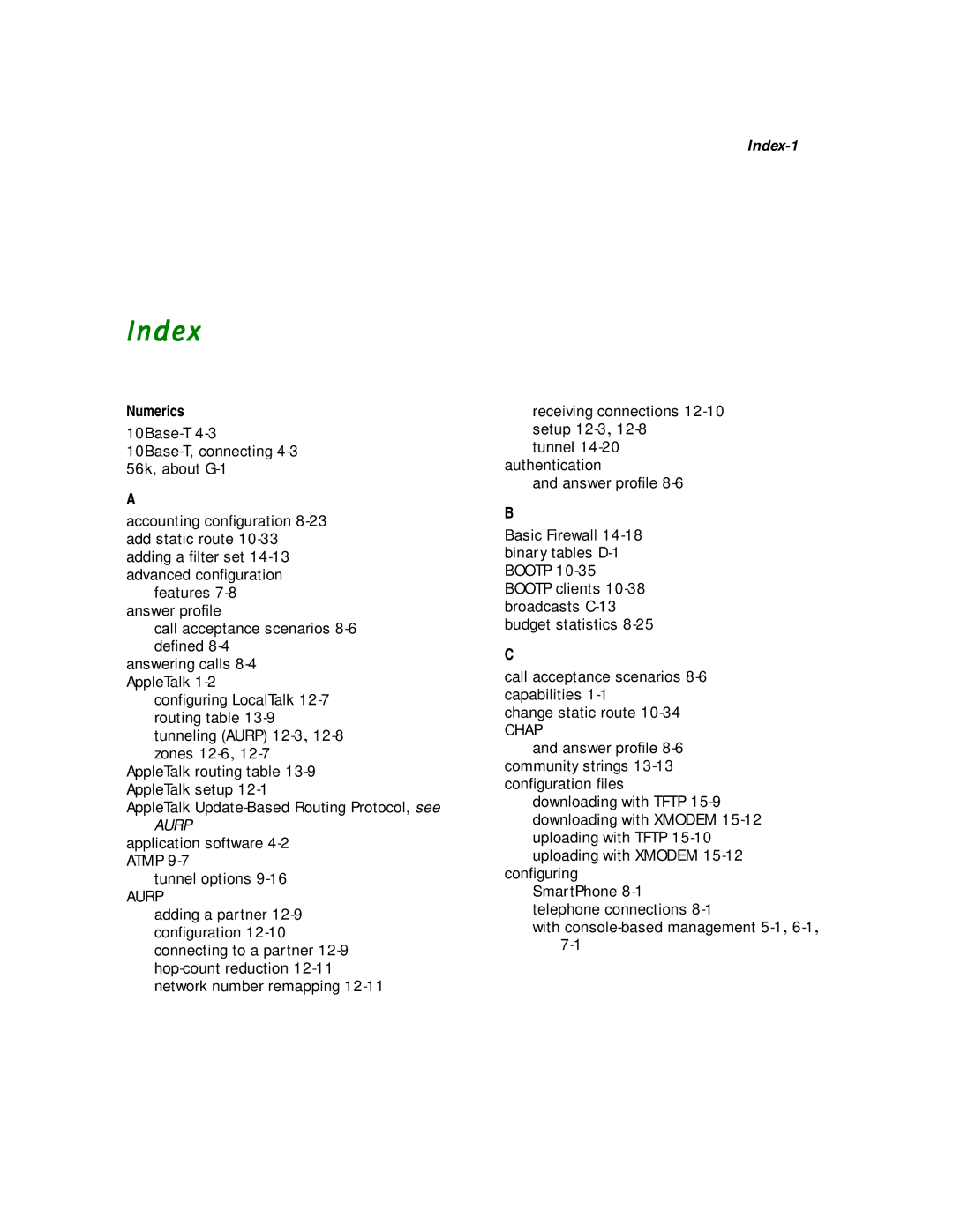 Netopia R2020 manual Index, Numerics 