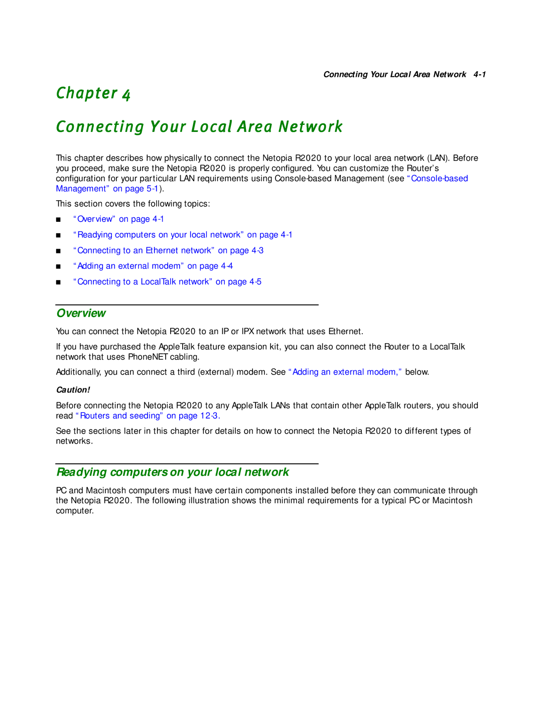 Netopia R2020 manual Chapter Connecting Your Local Area Network, Readying computers on your local network 