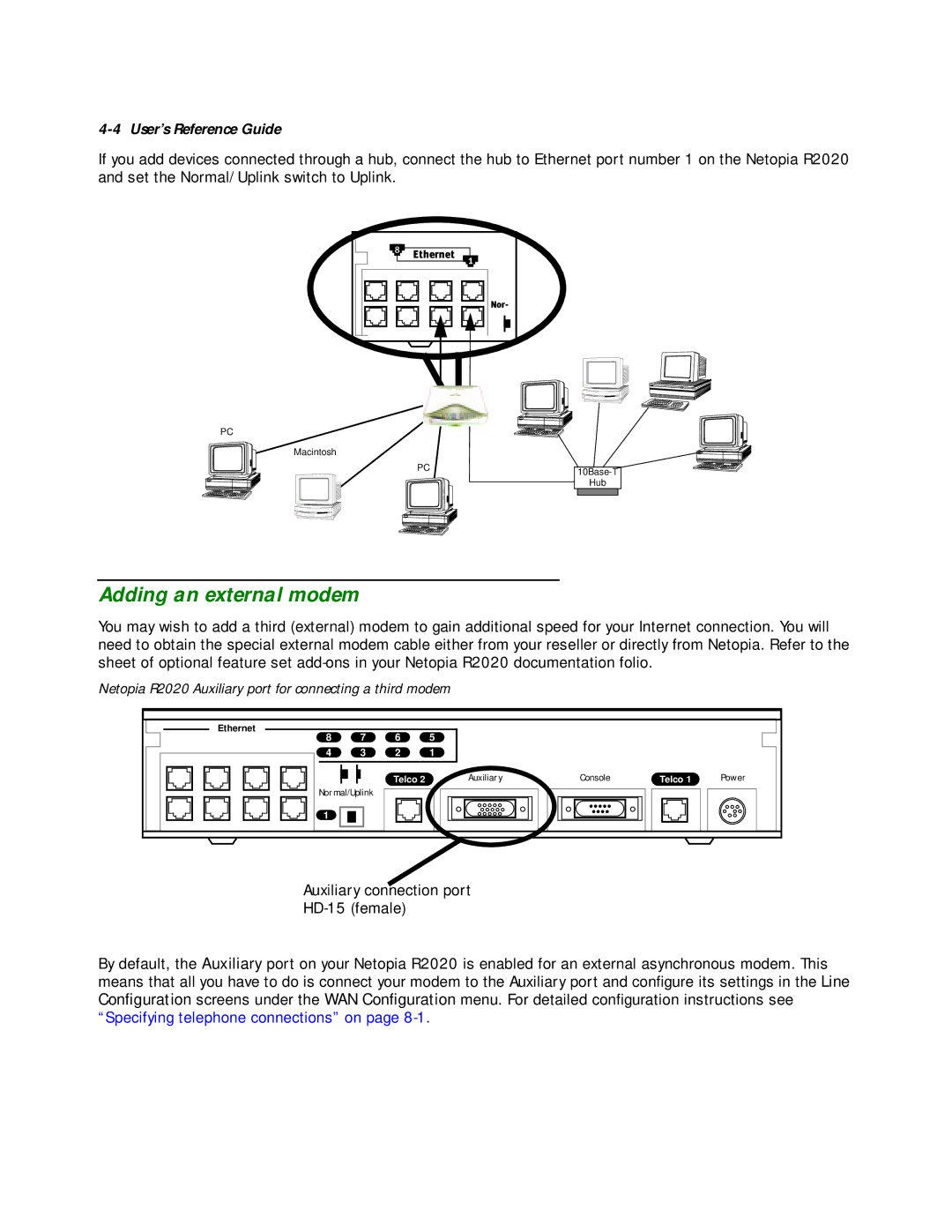 Netopia R2020 manual Adding an external modem 