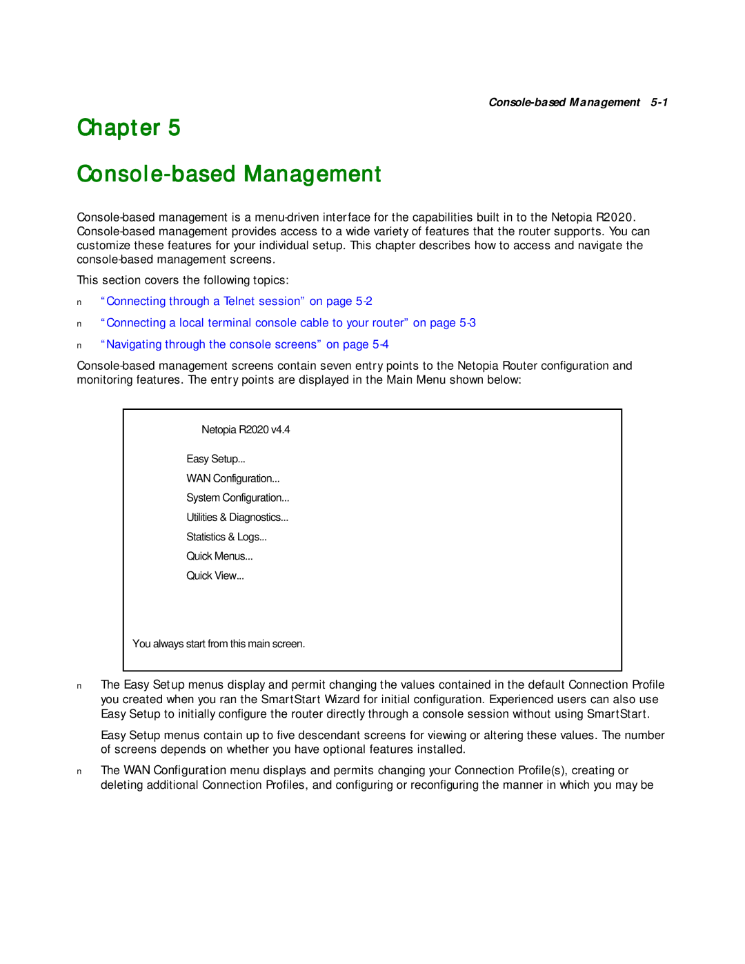 Netopia R2020 manual Chapter Console-based Management 