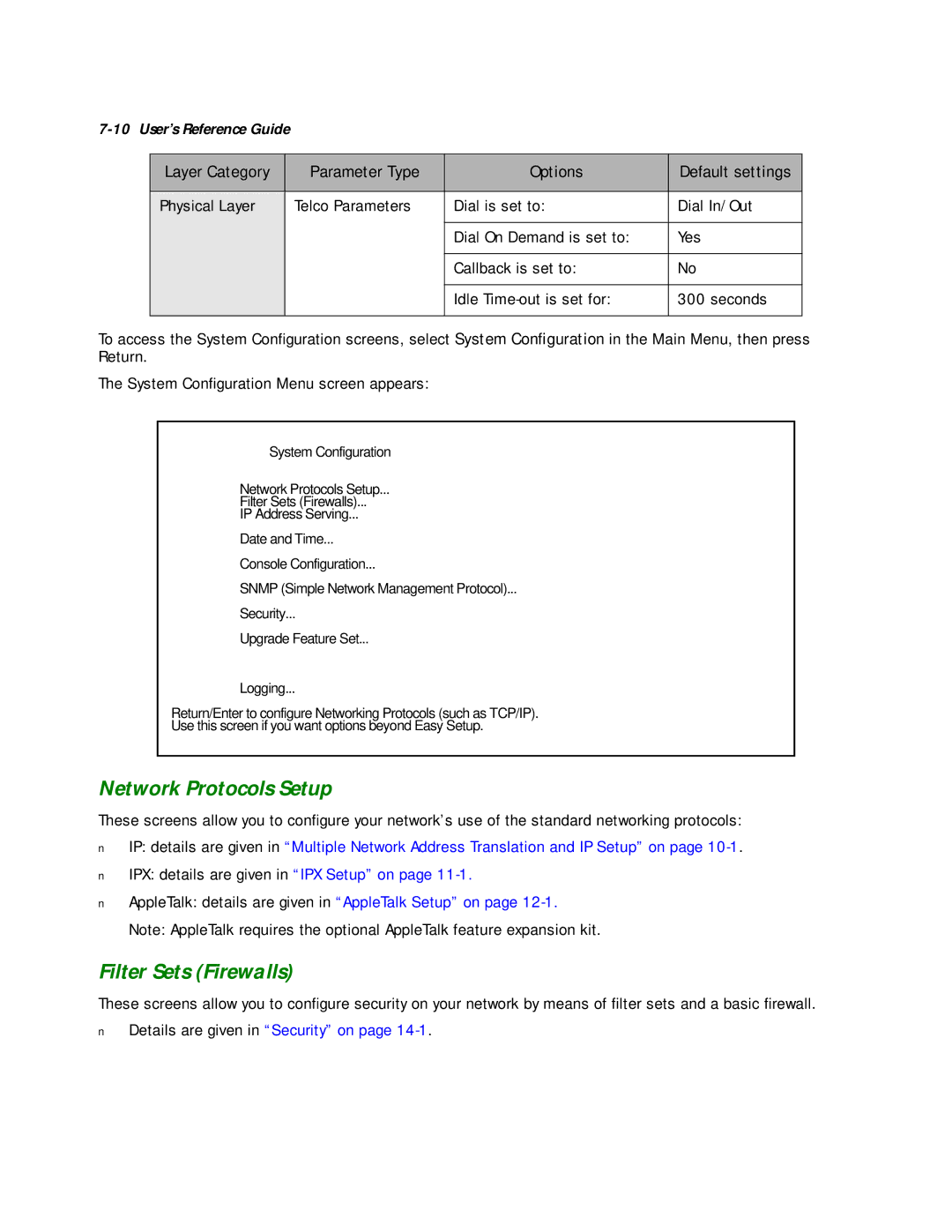 Netopia R2020 manual Network Protocols Setup, Filter Sets Firewalls 