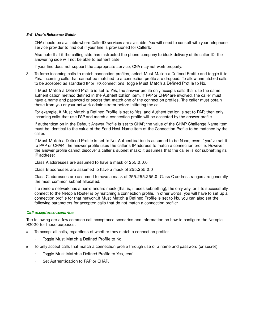 Netopia R2020 manual Call acceptance scenarios 