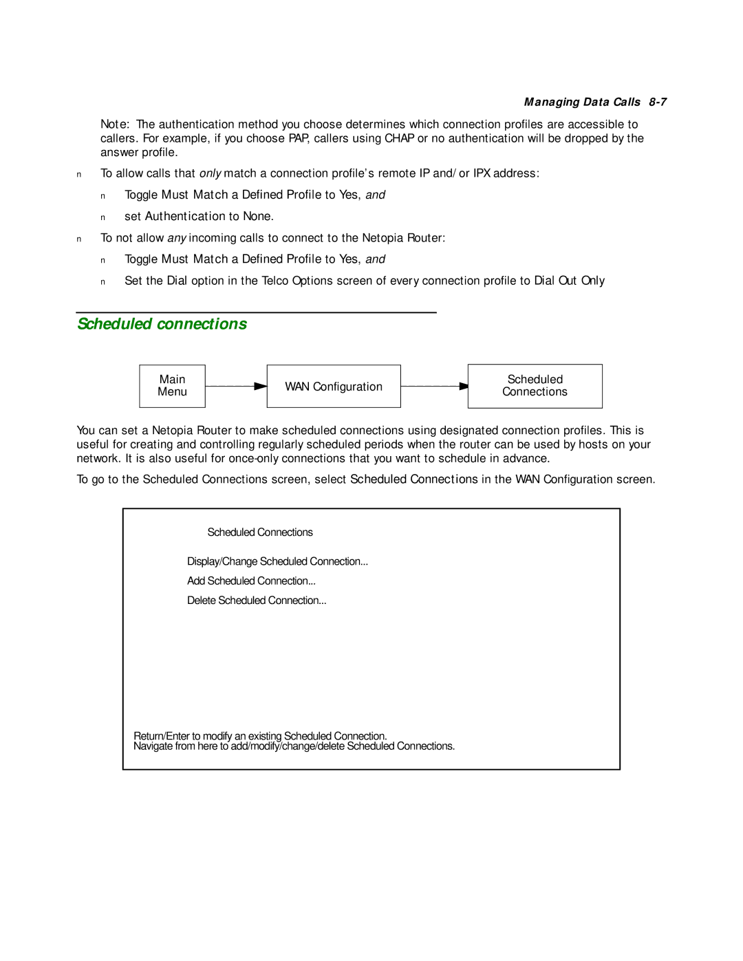 Netopia R2020 manual Scheduled connections 