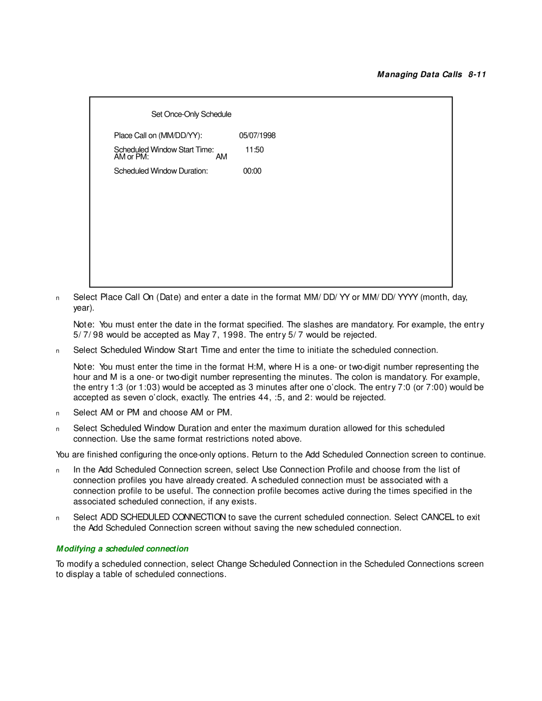 Netopia R2020 manual Modifying a scheduled connection 