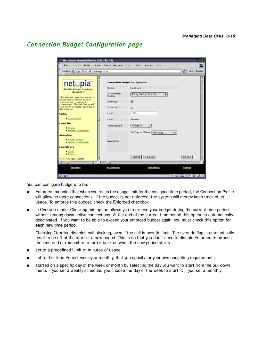 Netopia R2020 manual Connection Budget Configuration 