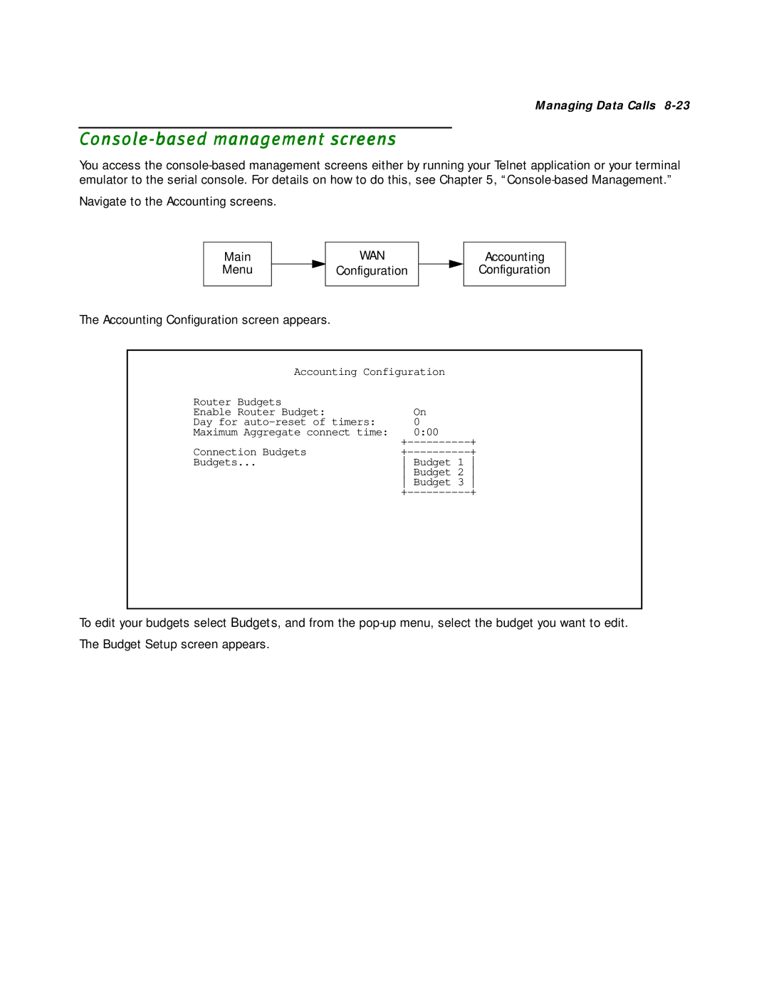 Netopia R2020 manual Console-based management screens 