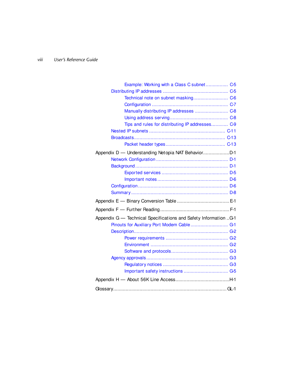 Netopia R2121 manual Viii User’s Reference Guide 