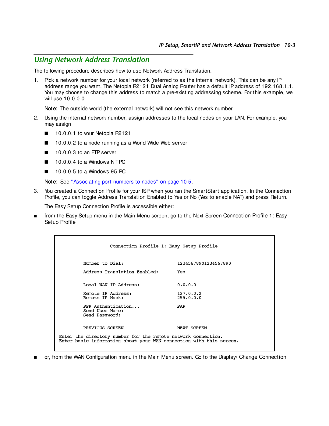 Netopia R2121 manual Using Network Address Translation 