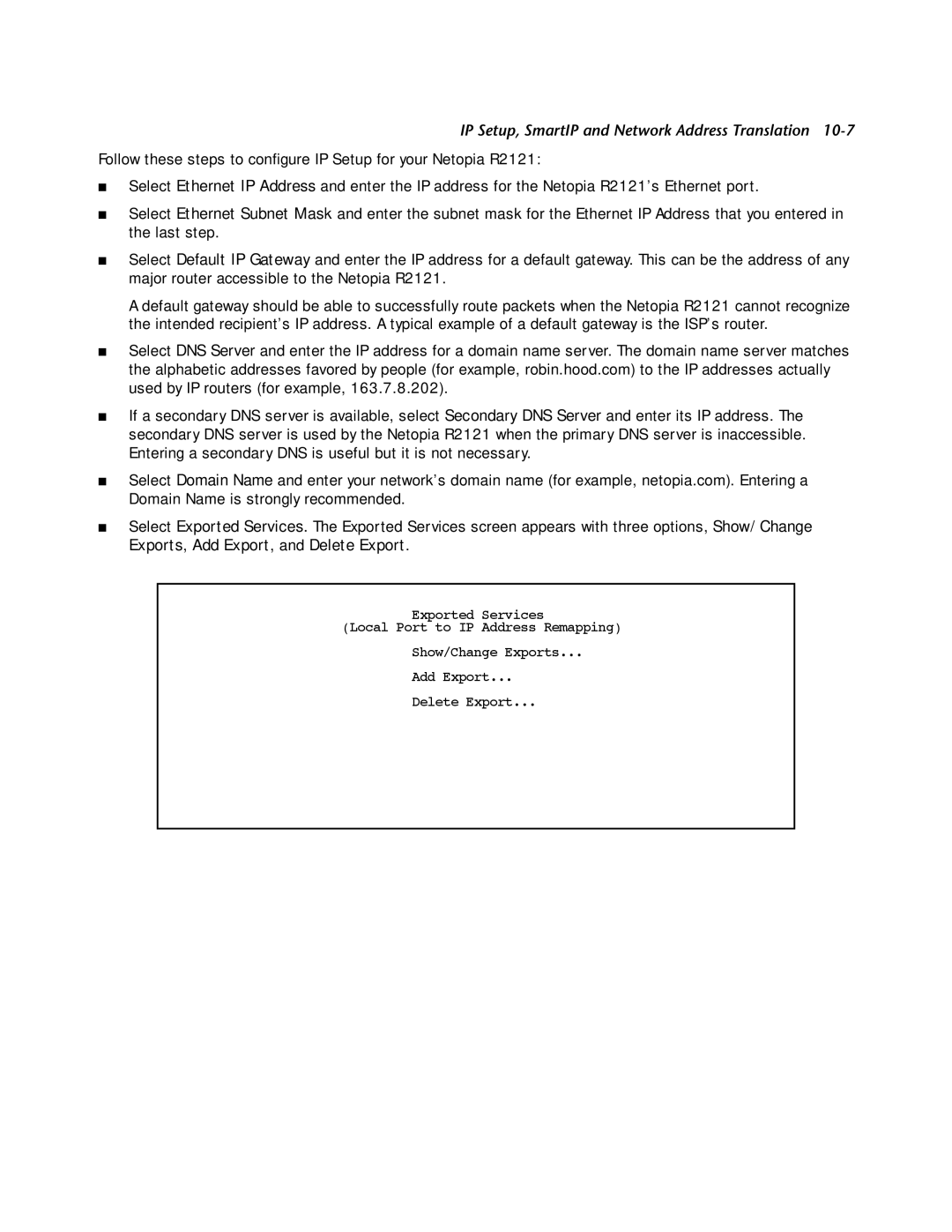 Netopia R2121 manual IP Setup, SmartIP and Network Address Translation 