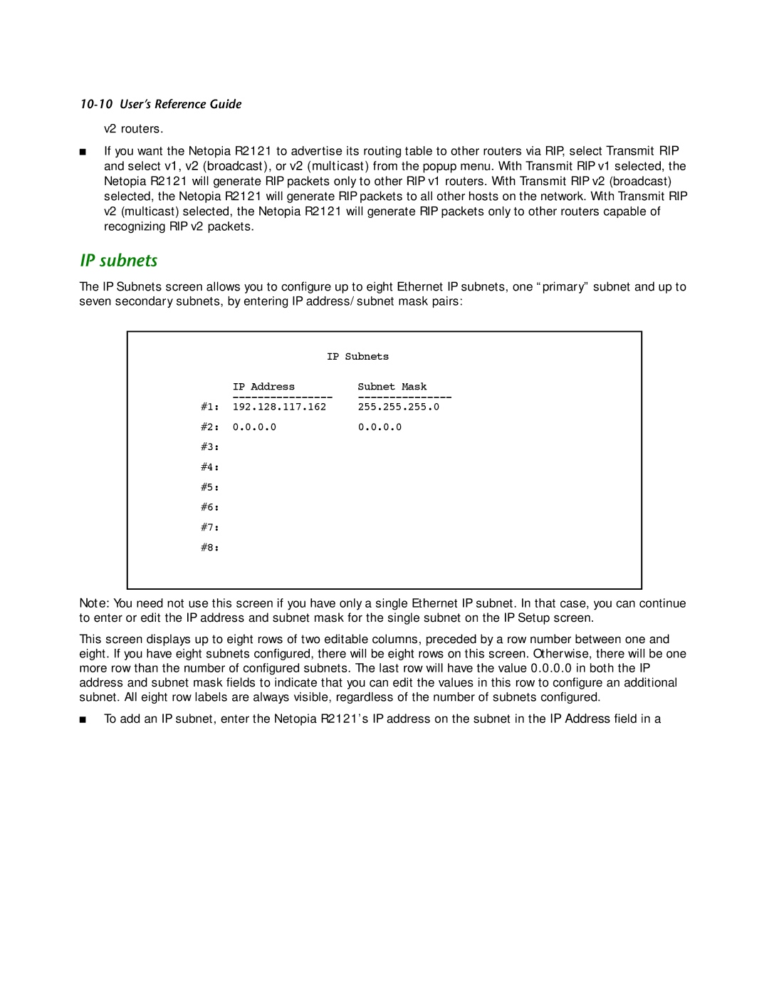 Netopia R2121 manual IP subnets 