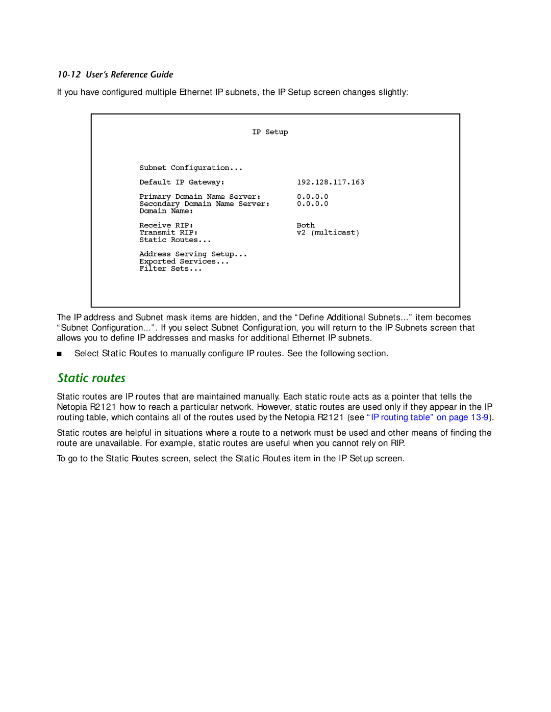 Netopia R2121 manual Static routes 