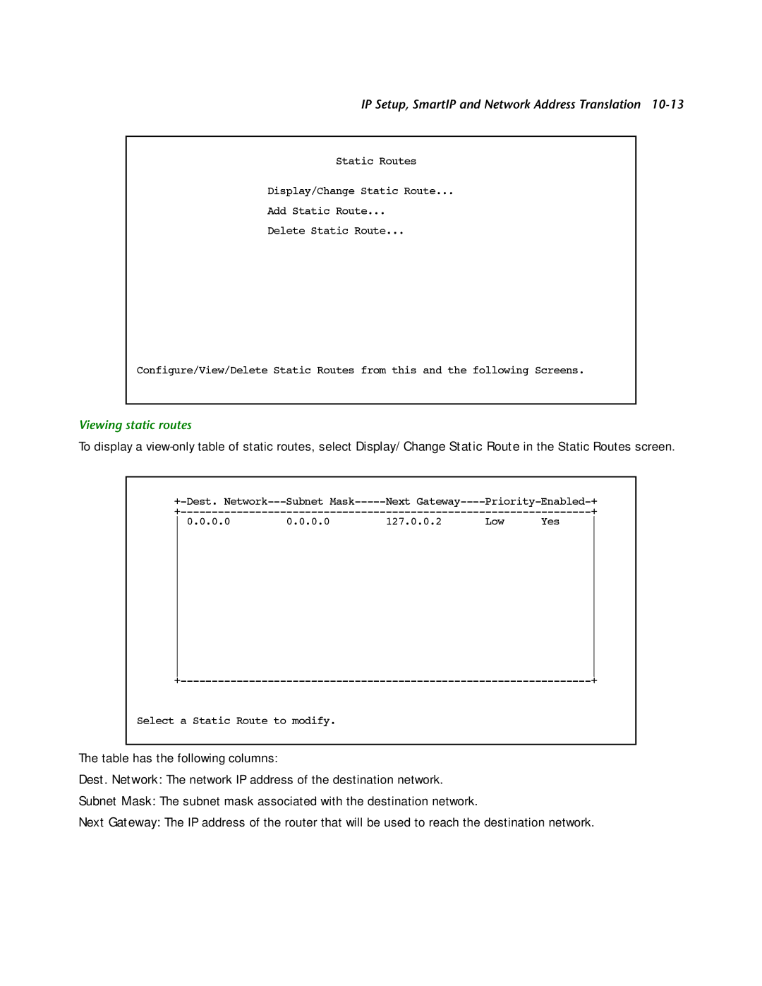 Netopia R2121 manual Viewing static routes 