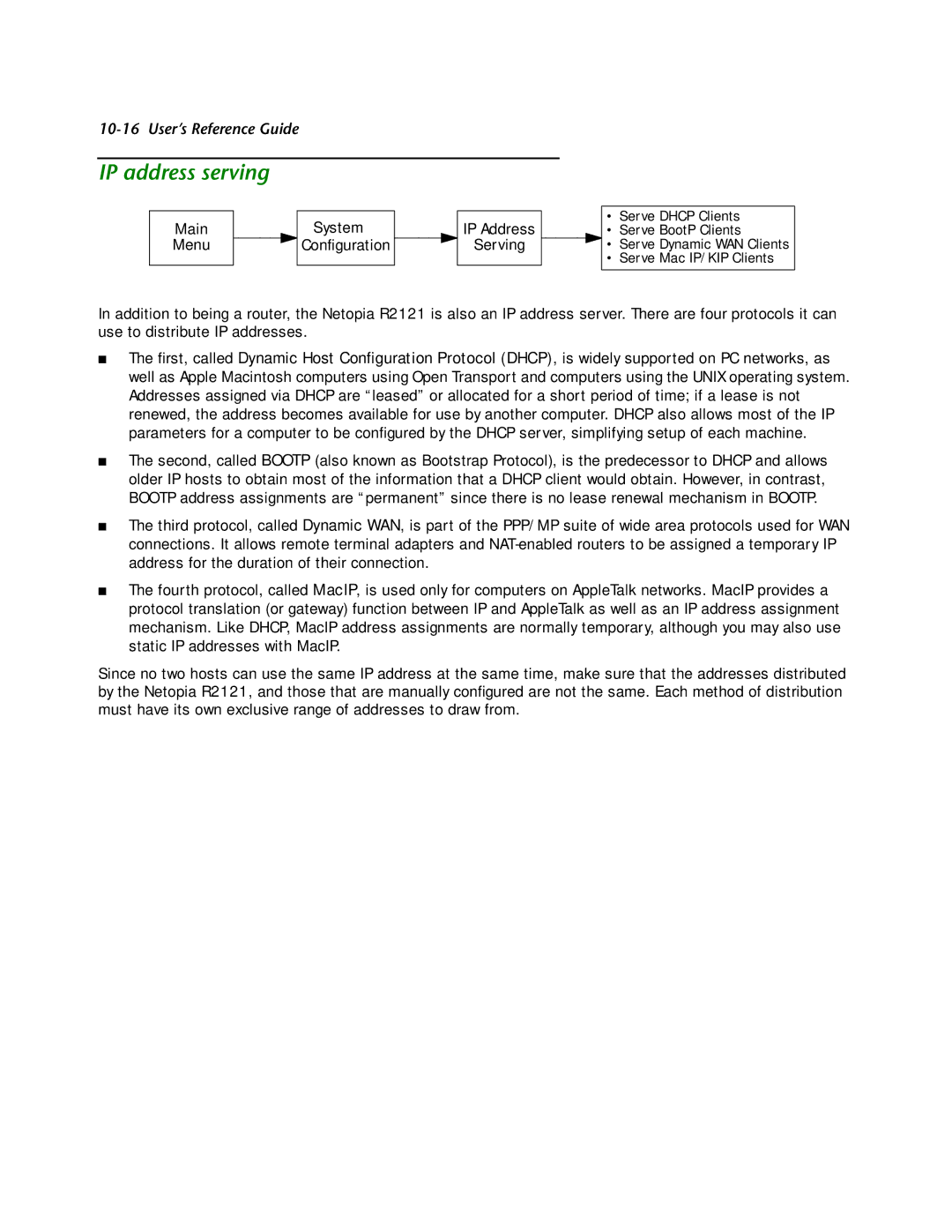 Netopia R2121 manual Main System IP Address Menu Configuration Serving 