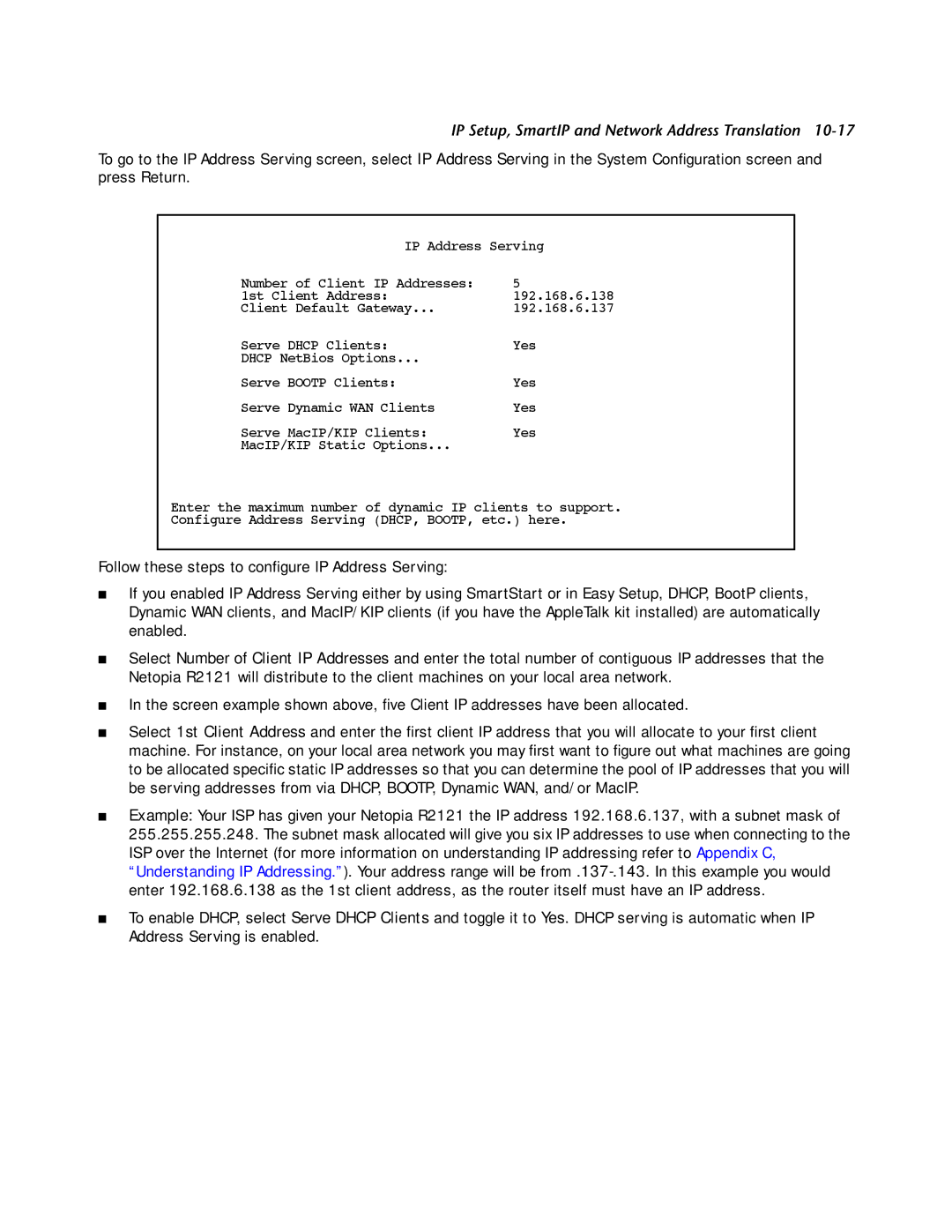 Netopia R2121 manual IP Setup, SmartIP and Network Address Translation 