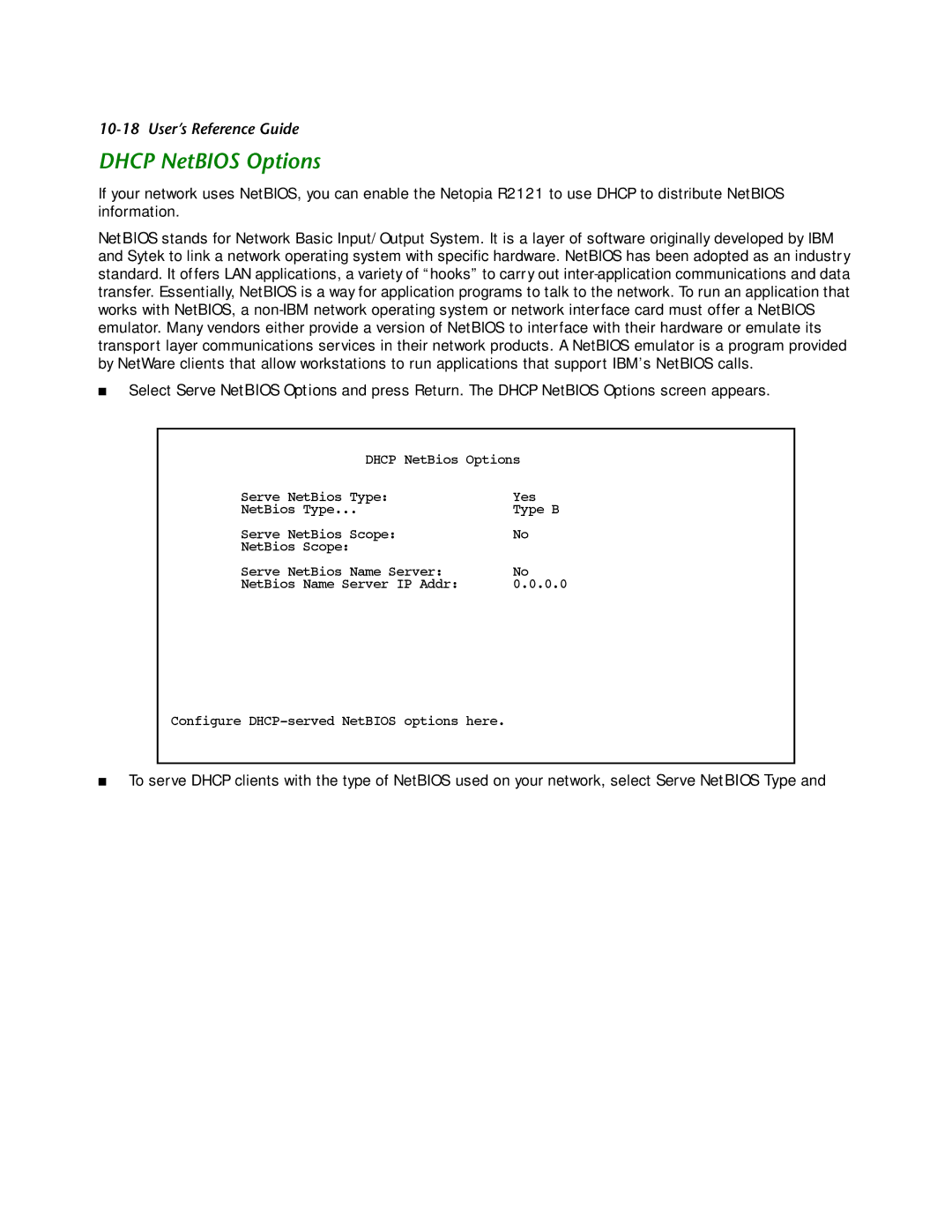 Netopia R2121 manual Dhcp NetBIOS Options 