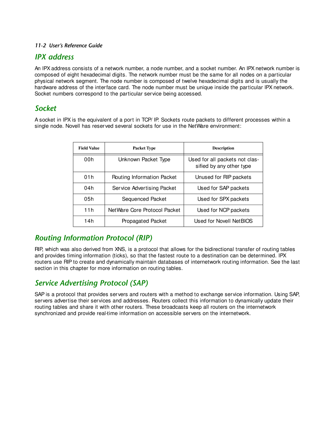 Netopia R2121 manual IPX address, Socket, Routing Information Protocol RIP, Service Advertising Protocol SAP 