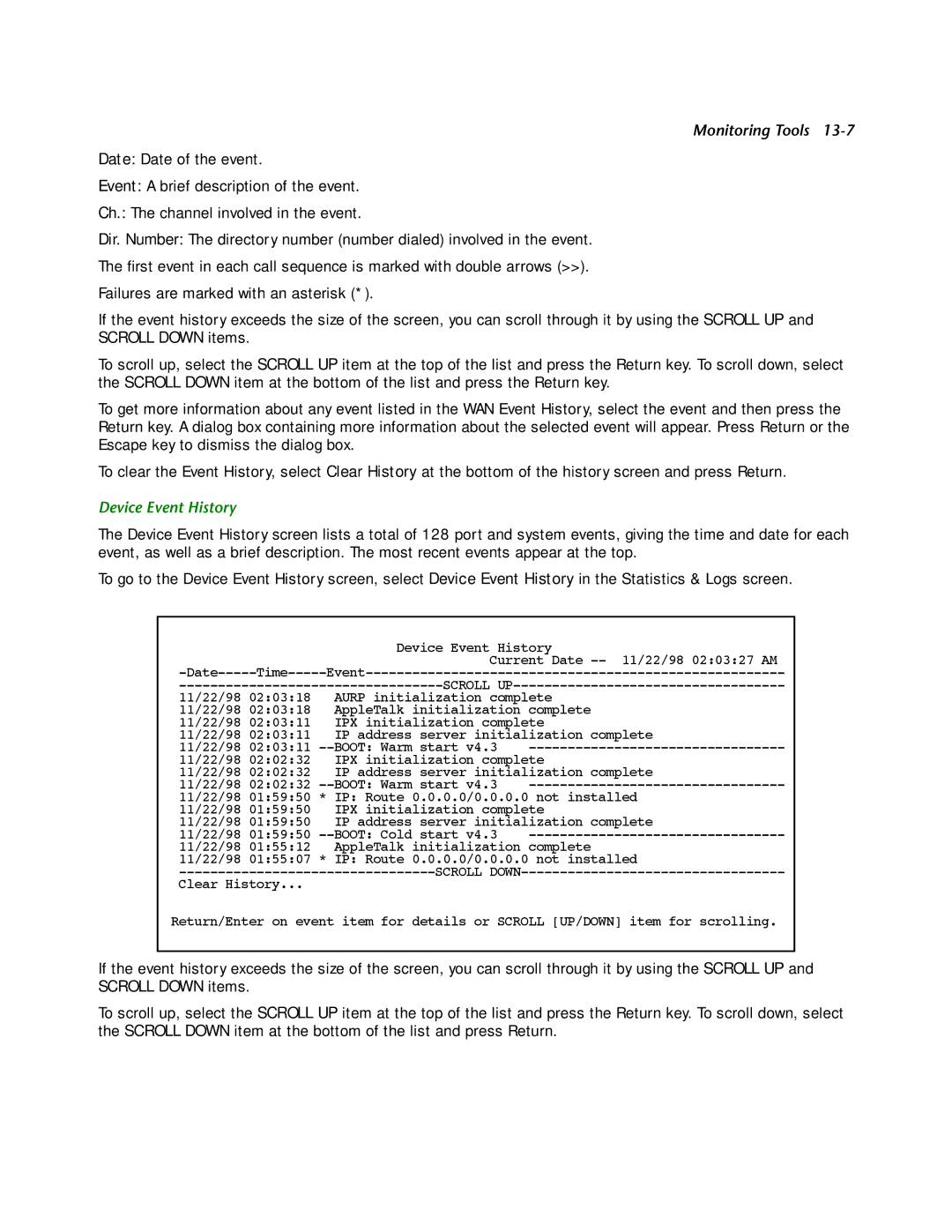 Netopia R2121 manual Device Event History 