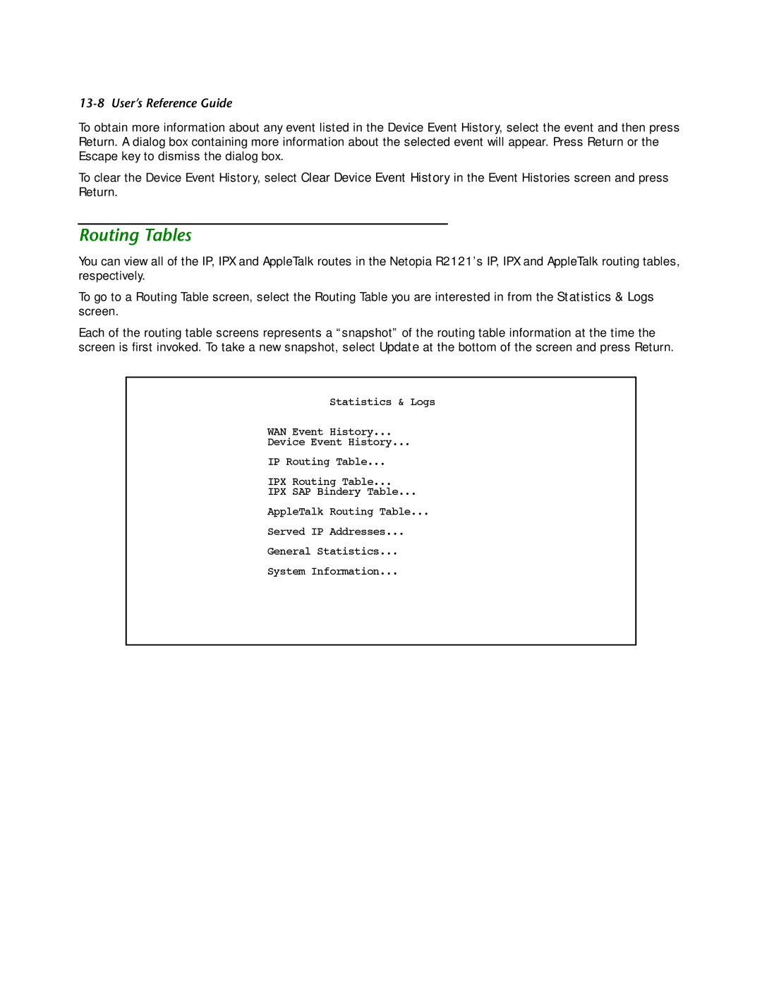 Netopia R2121 manual Routing Tables 