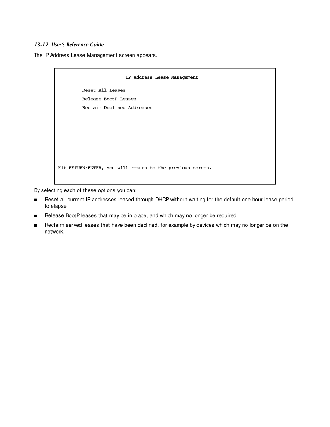 Netopia R2121 manual IP Address Lease Management screen appears 