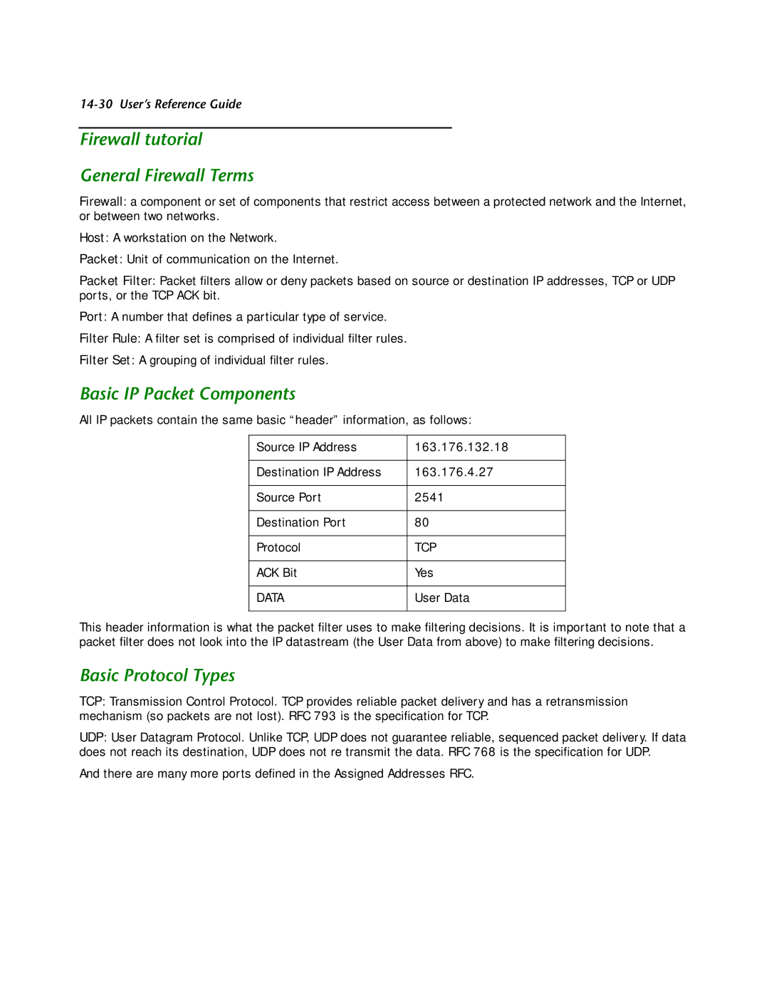 Netopia R2121 manual Firewall tutorial General Firewall Terms, Basic IP Packet Components, Basic Protocol Types 