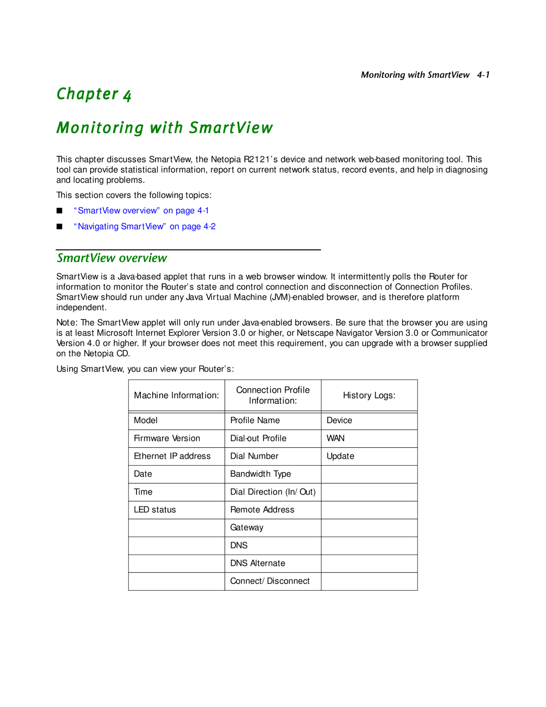 Netopia R2121 manual Chapter Monitoring with SmartView, SmartView overview 