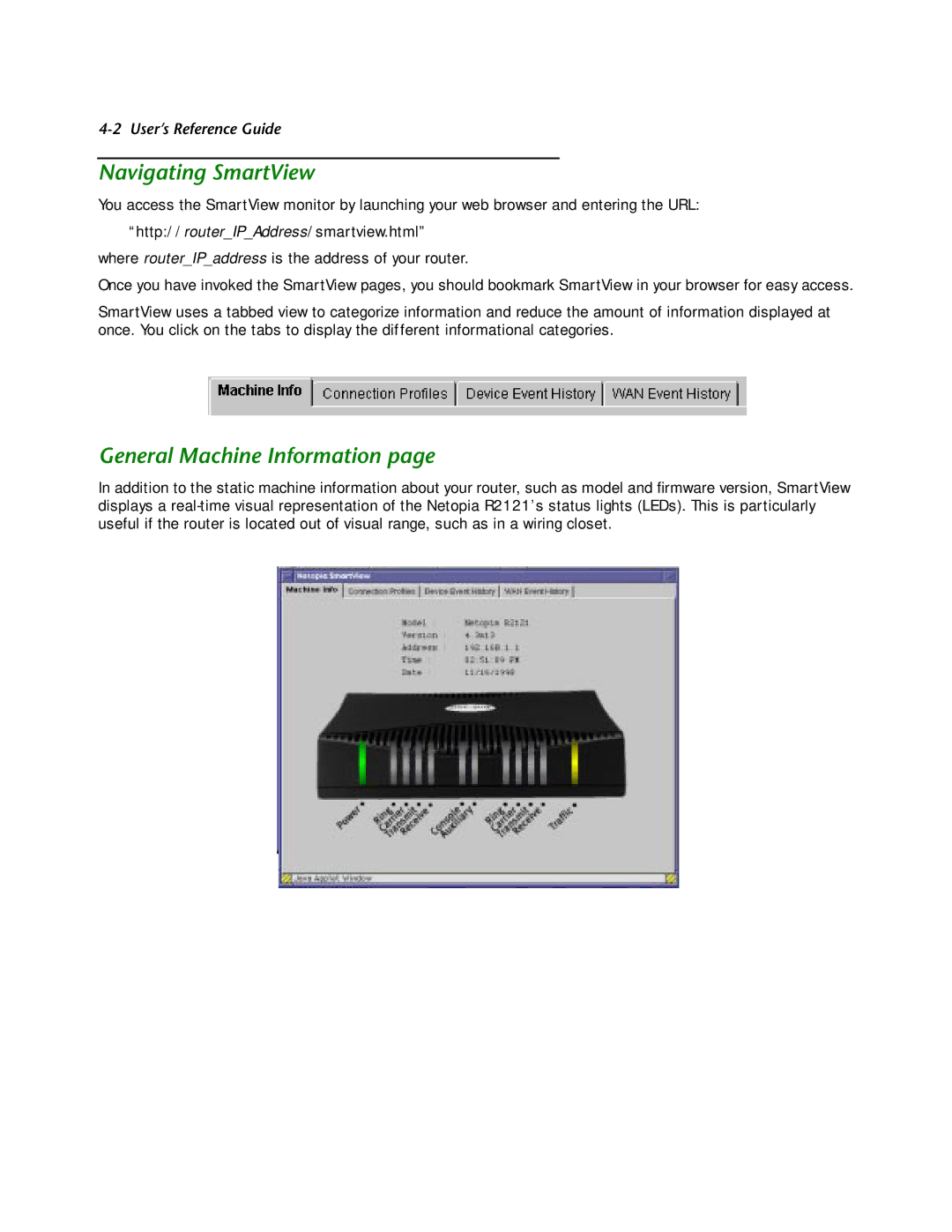 Netopia R2121 manual Navigating SmartView, General Machine Information 