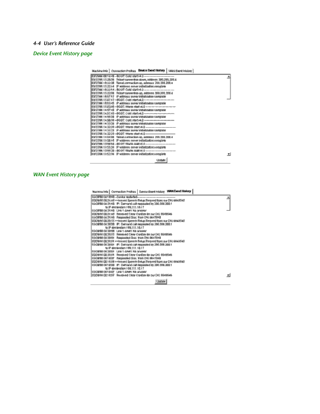 Netopia R2121 manual WAN Event History 