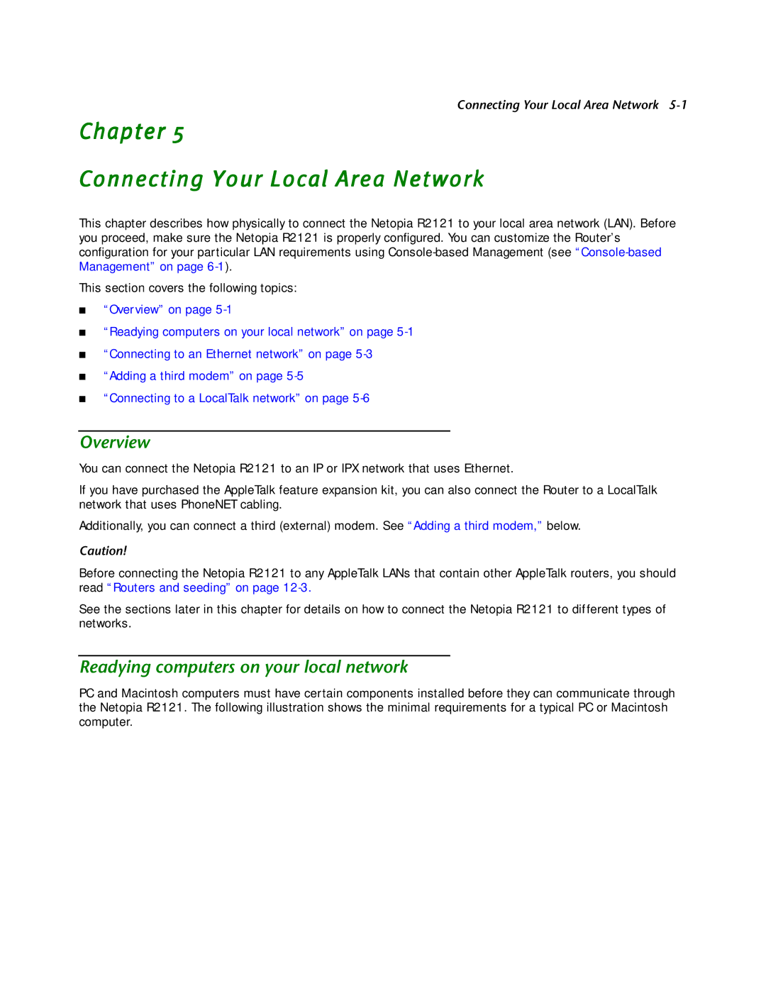 Netopia R2121 manual Chapter Connecting Your Local Area Network, Readying computers on your local network 