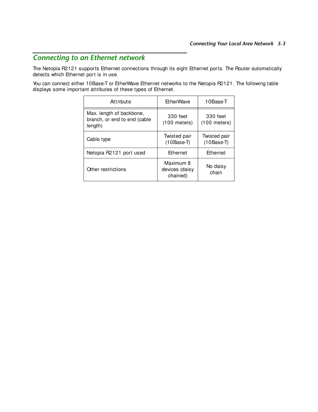 Netopia R2121 manual Connecting to an Ethernet network 